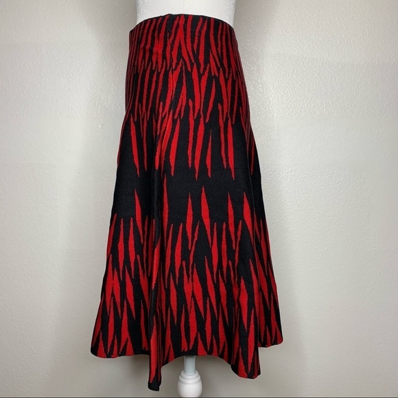 Sioni Studio Knee Length Godet Style Knit Skirt Red & Black Zebra Print - Picture 5 of 8